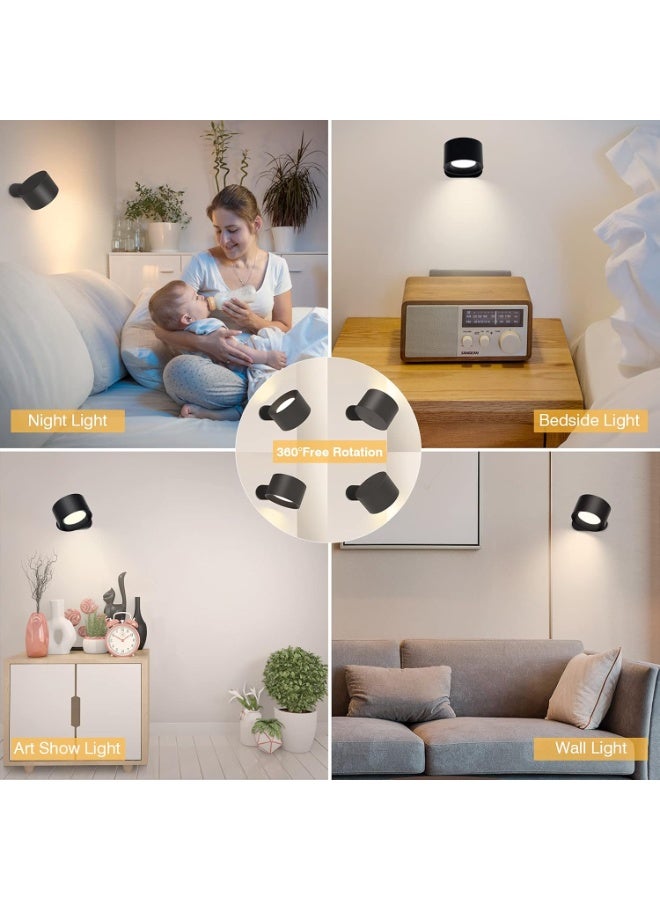 مصابيح قراءة LED مثبتة على الحائط، أباجورات حائط مع منفذ شحن USB، 3 مستويات سطوع، بطارية 1800 مللي أمبير، كرة مغناطيسية، دوران 360°، تحكم باللمس قابل للتعتيم، مصابيح للأطفال للدراسة أو بجانب السرير أو للخزانة - Image 5
